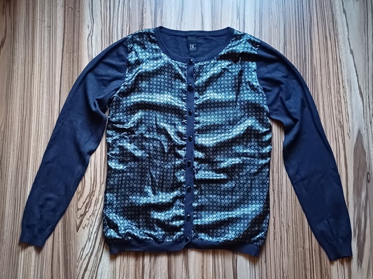 Elbląg Sweterek damski  dzianinowy granatowy B. C.BEST CONNETIONS, Rozmiar 38,pasuje ns S M, przód atłasowy,