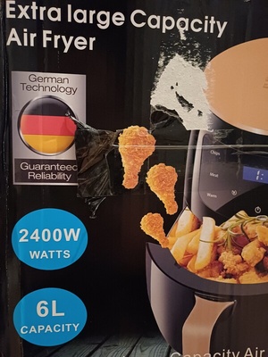 Elbląg SPRZEDAM NOWY AIR FRYER  EXSTRA LARGE CAPACITY, produkcji niemieckiej, moc 2400 wat, 6 litrów pojemności, jeden