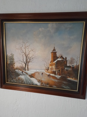 Elbląg Frederic Marianus Kruseman Pejzaż Zimowy obraz olejny w ramie