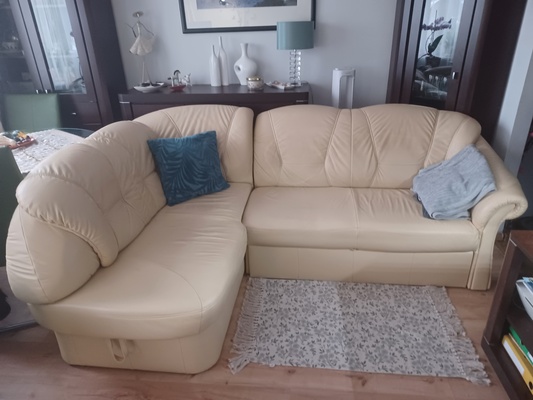 Elbląg Sofa z funkcja spania stan dobry wykonana skóra naturalna.
