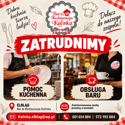 Elbląg KALINKA W ELBLĄGU ZATRUDNI! Powiększamy nasz zespół i szukamy osób do pracy na dwóch stanowiskach: 1.Pomoc