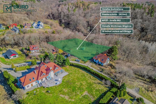 Elbląg Działka budowlana 2833 m2 10 min. od ElblągaKamionek Wielki