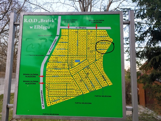 Elbląg Sprzedam działkę ROD Bratek na elbląskich Bielanach. 500 m2,działka jest do własnej aranżacji. Media woda.