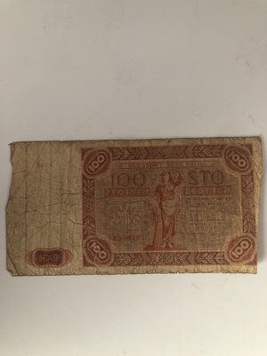 Elbląg Sprzedam banknot  100 złotych z 1947 roku Warszawa 15 lipca. Nr.0550404.Banknot w stanie jak widać, trochę