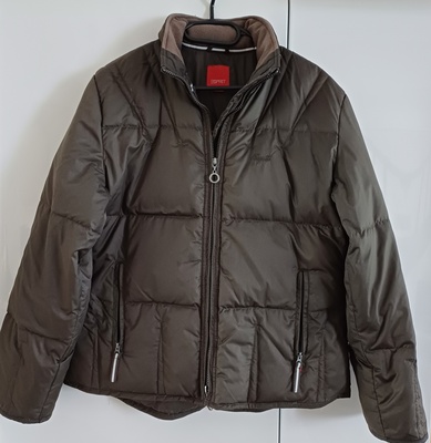 Elbląg NOWA kurtka ESPRIT rozmiar L, ocieplana puch naturalny, kolor ciemny khaki cienki kaptur chowany w kołnierzu