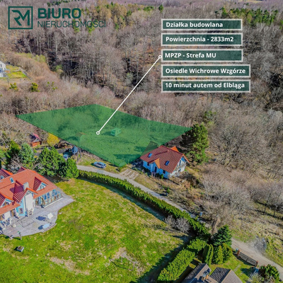 Elbląg Działka budowlana 2833 m2 10 min. od ElblągaKamionek Wielki