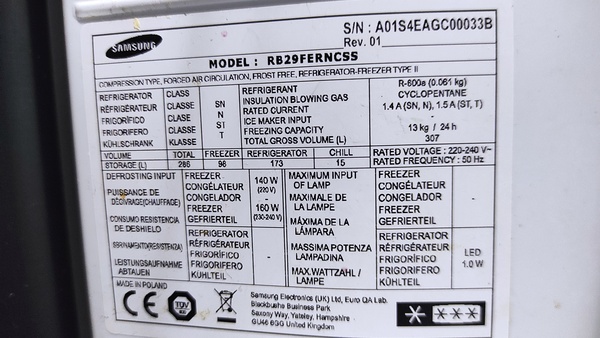 Elbląg Lodówka Samsung wymiary 179x60x64 kolor INOX jasny stan dobry