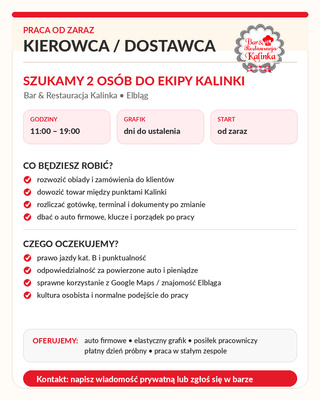 Elbląg 🚗 SZUKAMY KIEROWCY – PRACA OD ZARAZ! 🚗