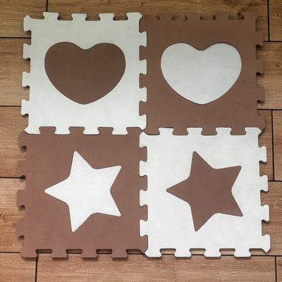 Elbląg Sprzedam puzzle piankowe, 26 sztuk pełnych, 5 bez środków, wymiary ok. 30x30 cm, widoczne ślady użytkowania.