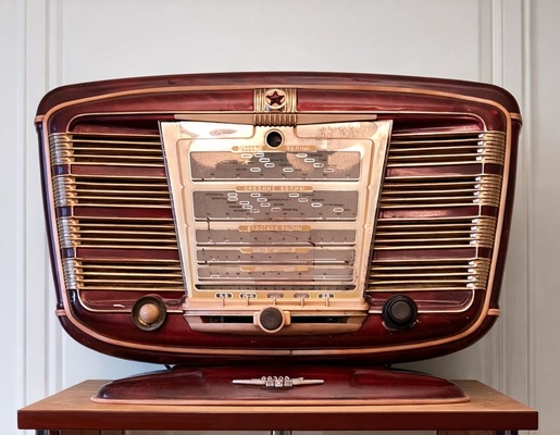 Elbląg Radio Zvezda 54.Unikalny model w stylu artdeco. Na licencji francuskiej. Ostatnio włączane w latach 80 tych.