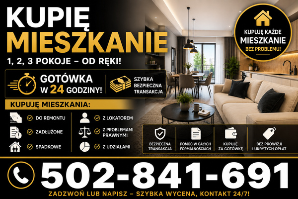 Elbląg KUPIĘ MIESZKANIE – PŁATNOŚĆ GOTÓWKĄ W 24 GODZINY!Szukam mieszkań 1-, 2- i 3-pokojowych. Kupuję