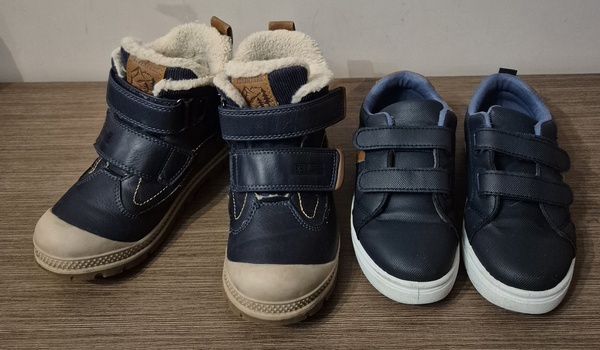 Elbląg Półbuty na rzep i ocieplane buty za kostkę, po jednym dziecku, używane jeden sezon, stan bardzo dobry. 
Półbuty