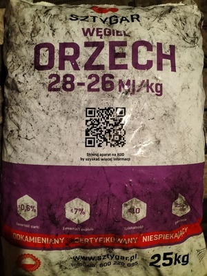 Elbląg Sprzedam węgiel orzech Sztygar 28-26 Mj/kg
Granulacja 25-50 mm, 11 szt. worków 25 kg