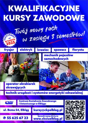 Elbląg 📚 Elbląskie Centrum Edukacji Zawodowej zaprasza do zapisów na 3 semestralne kursy zawodowe dla