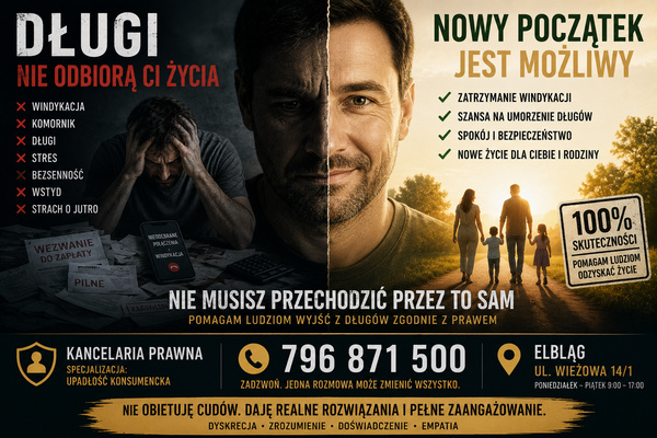Elbląg Nie śpisz przez długi?Pomagam ludziom odzyskać spokój i zacząć od nowa. 📍 Elbląg | Wieżowa