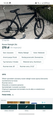 Elbląg Witam posiadam na sprzedaż rower marki angielskiej MTB Raleigh rozmiar koła 26 rozmiar ramy L byly wymieniane