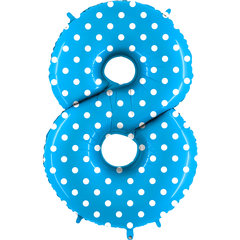 Balon Foliowy Cyfra "8" Niebieska w grochy 102 cm Balon Foliowy Cyfra "8" Niebieska w grochy 102 cm