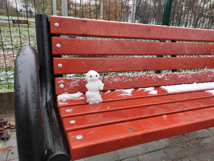 Ciekawe, ile jeszcze tu posiedzę...?. Pierwsze śniegi, pierwsze bałwanki.