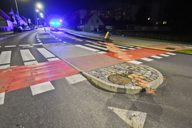 Po uderzeniu w lampę, auto stanęło w płomieniach. Kierowca uciekł