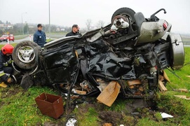 Węzeł Wschód - wypadek na zjeździe z S22