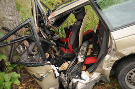 Passatem uderzył w drzewo. Dwie osoby trafiły do szpitala