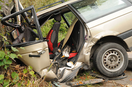 Passatem uderzył w drzewo. Dwie osoby trafiły do szpitala