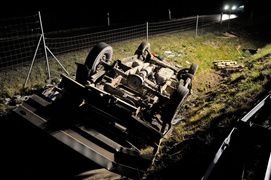 Zderzenie i dachowanie na S22