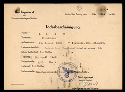 Wystawiony w obozie akt zgonu ojca Felicjana, Stanisława Łady Wystawiony w obozie akt zgonu ojca Felicjana, Stanisława Łady