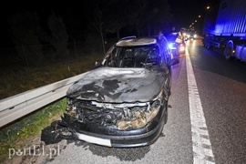 Saab spłonął na DK 7 pod Jazową