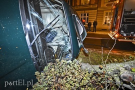 Uderzył w drzewo i jaguar stanął na boku