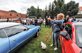 Mustangi zaparkowały na dziedzińcu muzeum