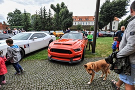 Mustangi zaparkowały na dziedzińcu muzeum